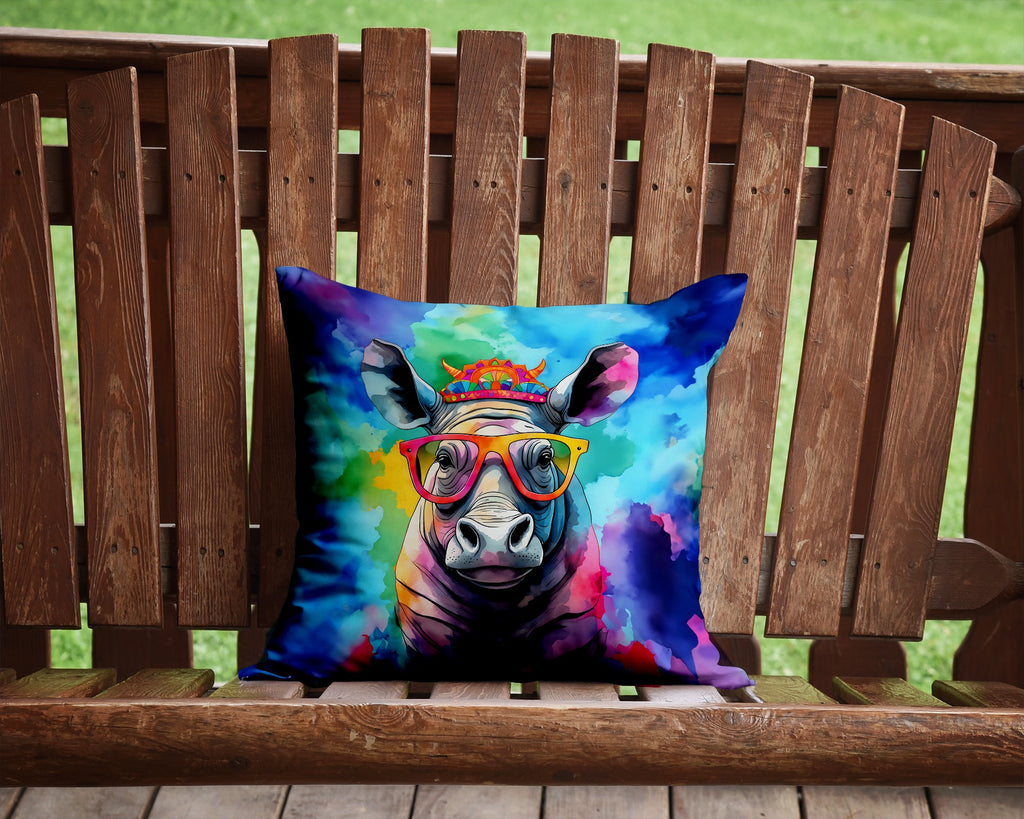 Hippie Animal Rhinoceros Decorative Throw Pillow 14x14 Indoor Outdoor Accent Cushion, Fabric Cover with Insert for Sofa, Bed, Porch & Living Room