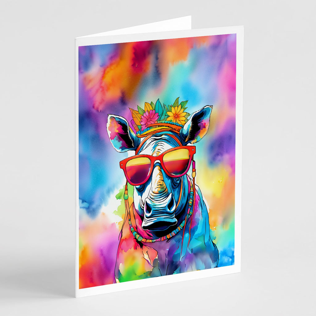 Hippie Animal Rhinoceros Greeting Cards Pack of 8 Blank Cards with Envelopes Whimsical A7 Size 5x7