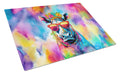 Hippie Animal Rhinoceros Cutting Board Tempered Glass Kitchen Cutting Surface, Heat Resistant Chopping, Non-Slip Feet, Food Prep & Serving