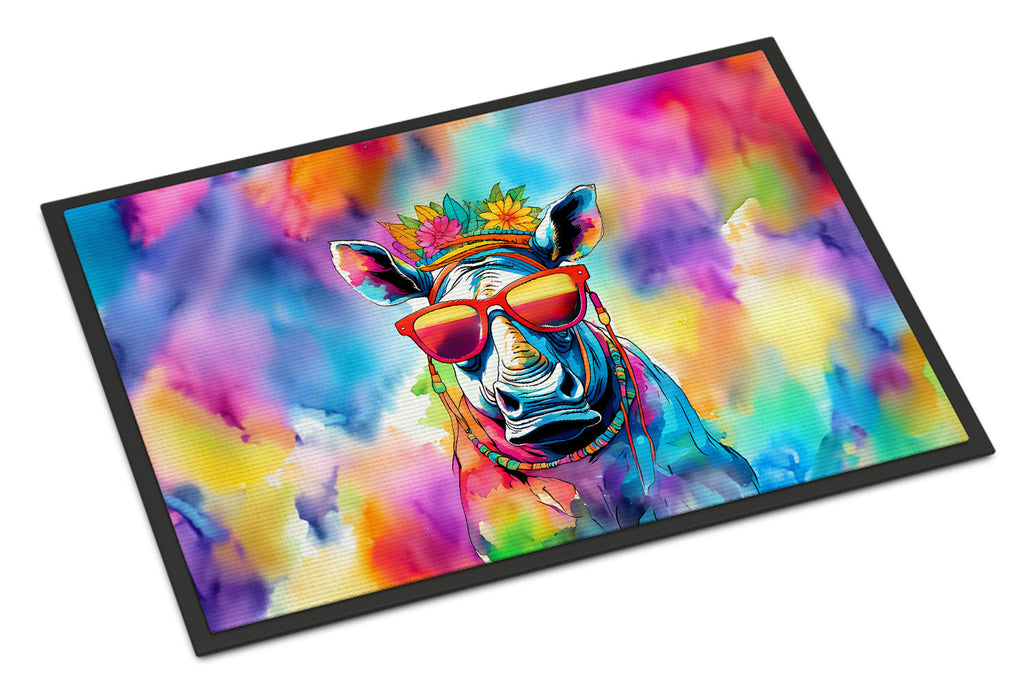 Hippie Animal Rhinoceros Doormat Indoor Outdoor 18H X 27W Front Door Mat Rugs for Entryway, Non Slip Washable