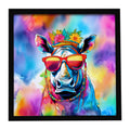 Hippie Animal Rhinoceros Framed Metal Print Bathroom, Kitchen, Office, Home Decor Wall Art Ready to Hang, Square, 8X8