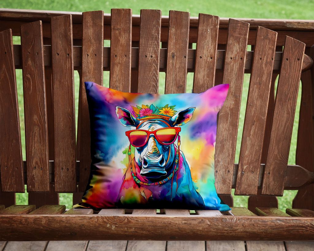 Hippie Animal Rhinoceros Decorative Throw Pillow 14x14 Indoor Outdoor Accent Cushion, Fabric Cover with Insert for Sofa, Bed, Porch & Living Room