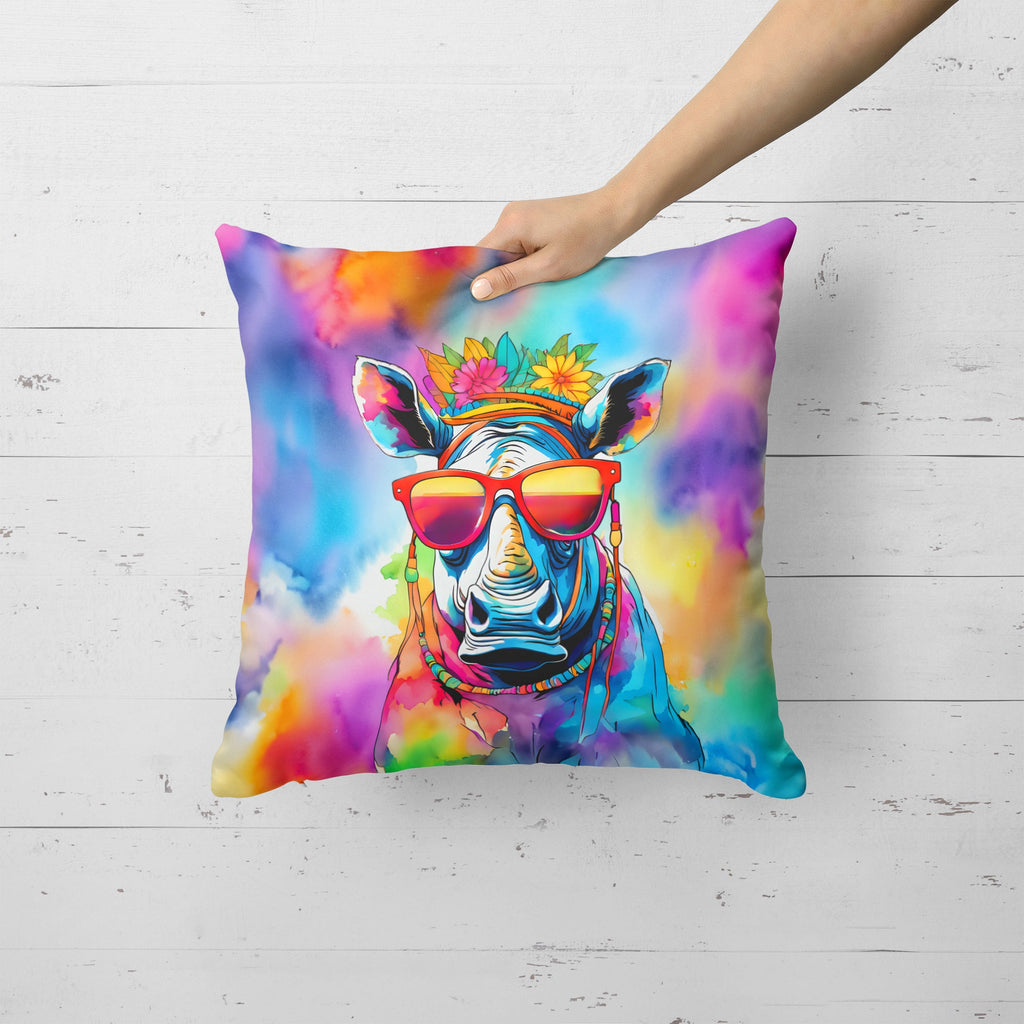 Hippie Animal Rhinoceros Decorative Throw Pillow 18x18 Indoor Outdoor Accent Cushion, Fabric Cover with Insert for Sofa, Bed, Porch & Living Room