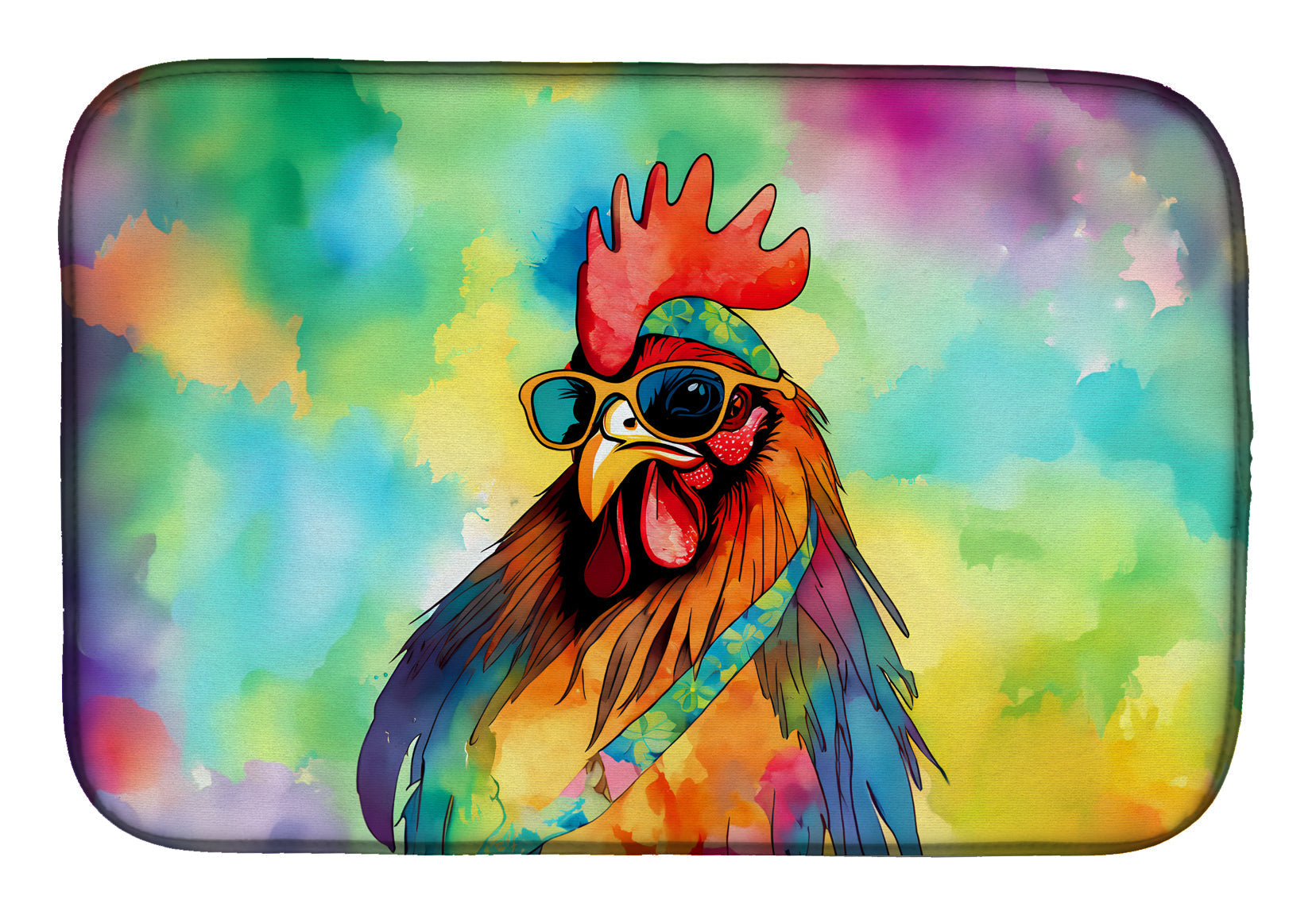 Hippie Animal Rooster Dish Drying Mat Absorbent Dish Drying Mat Pad for Kitchen Counter Dish Drainer Mat for Countertop, 14 x 21", Multicolor