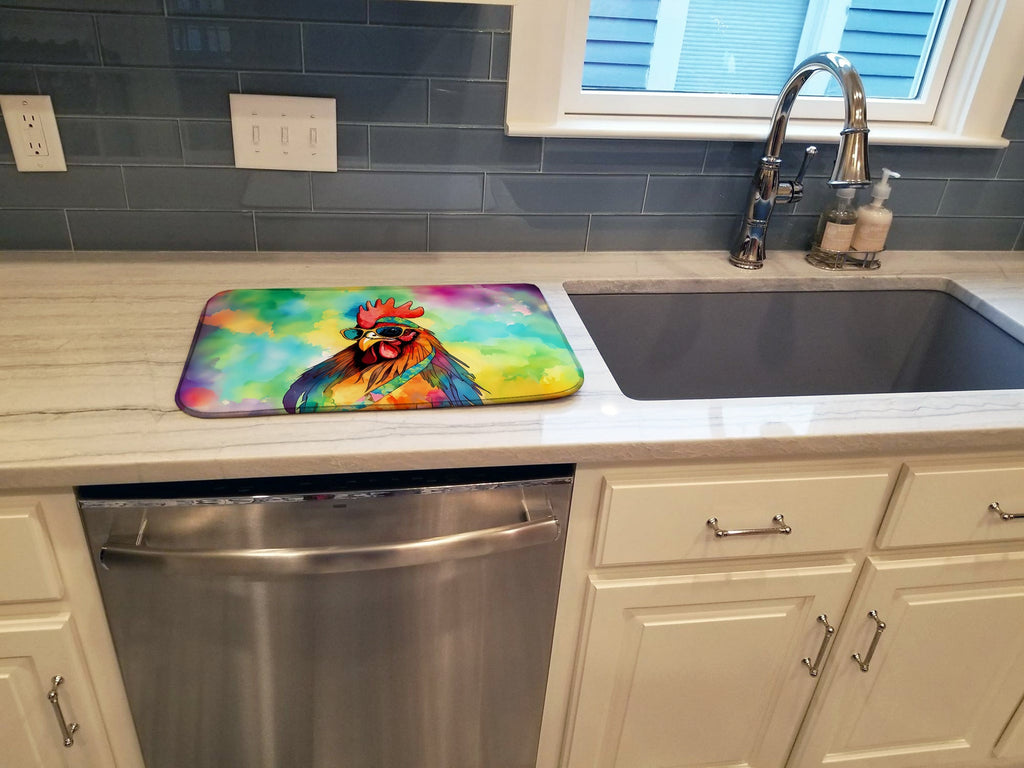 Hippie Animal Rooster Dish Drying Mat Absorbent Dish Drying Mat Pad for Kitchen Counter Dish Drainer Mat for Countertop, 14 x 21", Multicolor