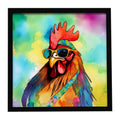 Hippie Animal Rooster Framed Metal Print Bathroom, Kitchen, Office, Home Decor Wall Art Ready to Hang, Square, 8X8
