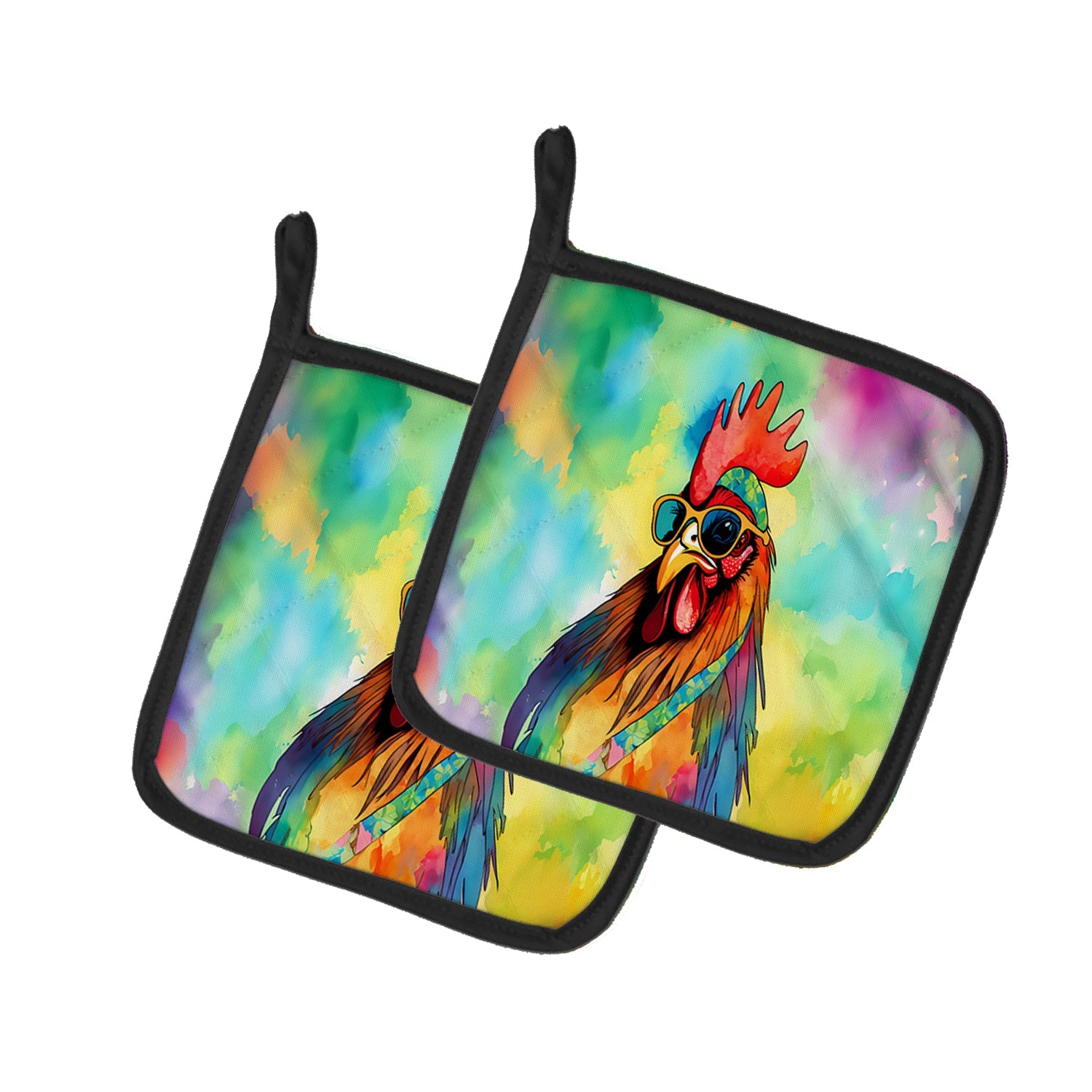 Hippie Animal Rooster Pot Holder Set of 2 Heat Resistant Quilted Hot Pads 7.5 x 7.5 Inch, Insulated Kitchen Trivets for Cooking & Baking