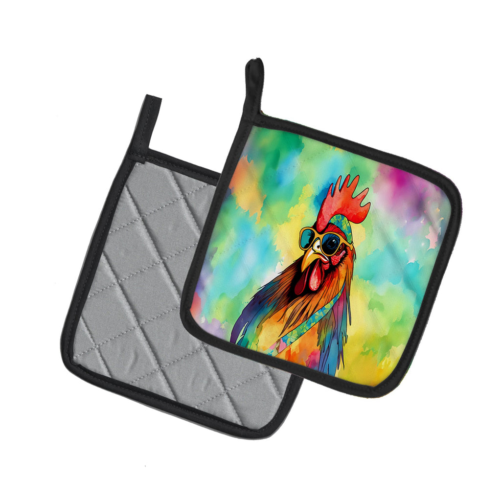 Hippie Animal Rooster Pot Holder Set of 2 Heat Resistant Quilted Hot Pads 7.5 x 7.5 Inch, Insulated Kitchen Trivets for Cooking & Baking