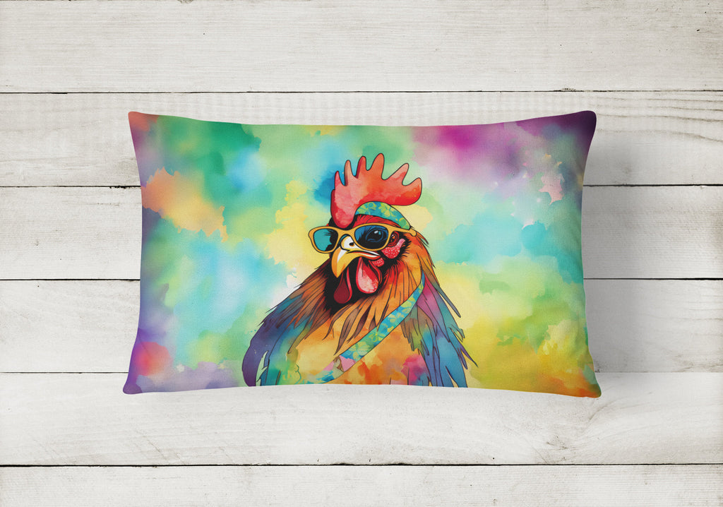 Hippie Animal Rooster Decorative Throw Pillow 12x16 Indoor Outdoor Accent Cushion, Fabric Cover with Insert for Sofa, Bed, Porch & Living Room