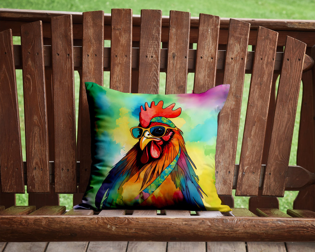 Hippie Animal Rooster Decorative Throw Pillow 14x14 Indoor Outdoor Accent Cushion, Fabric Cover with Insert for Sofa, Bed, Porch & Living Room