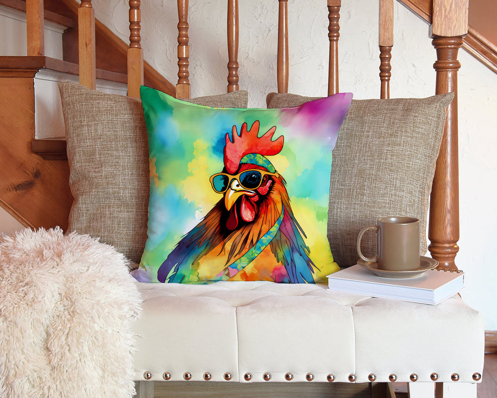 Hippie Animal Rooster Decorative Throw Pillow 14x14 Indoor Outdoor Accent Cushion, Fabric Cover with Insert for Sofa, Bed, Porch & Living Room