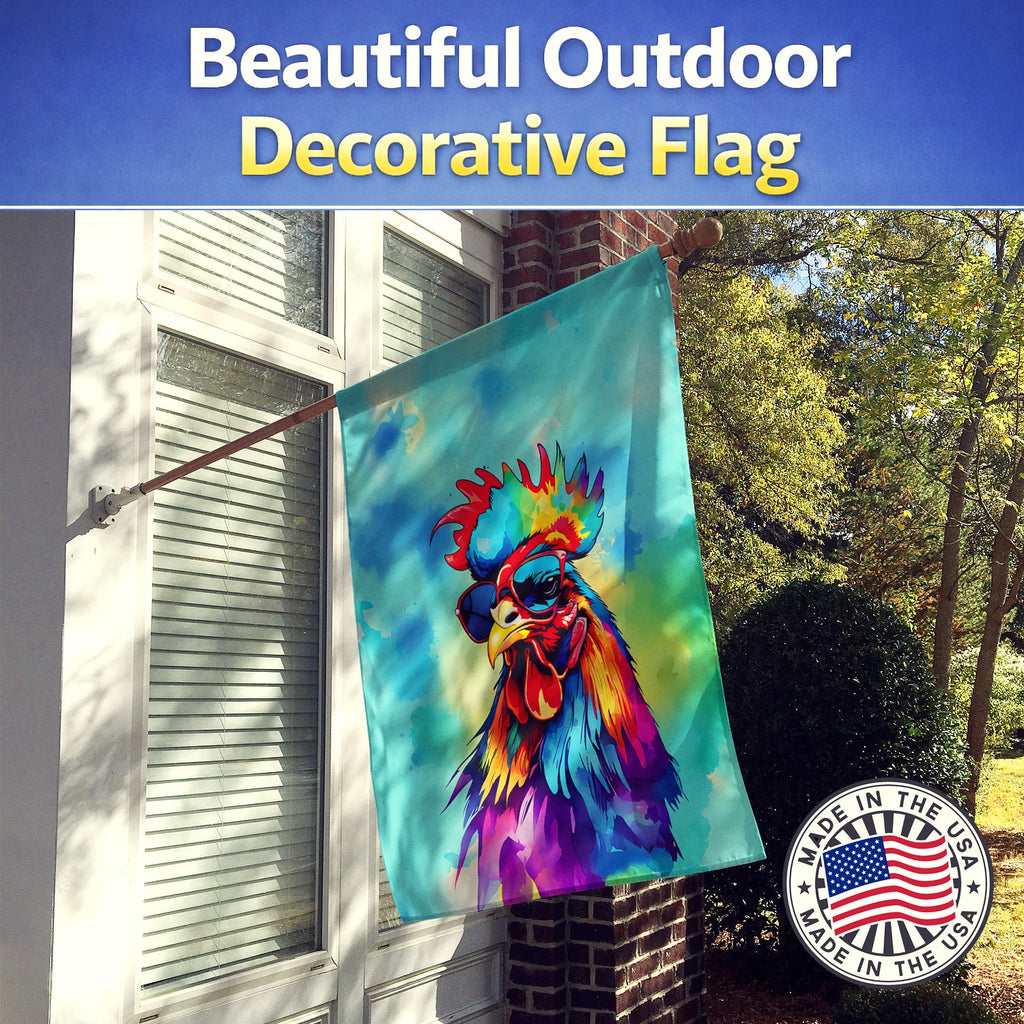 Hippie Animal Rooster House Flag 28x40 Porch Sleeve Pole Decorative Outside Yard Banner Artwork Wall Hanging, Polyester