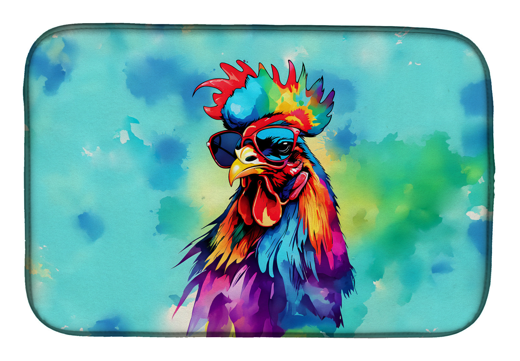 Hippie Animal Rooster Dish Drying Mat Absorbent Dish Drying Mat Pad for Kitchen Counter Dish Drainer Mat for Countertop, 14 x 21", Multicolor