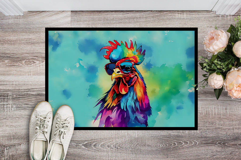 Hippie Animal Rooster Doormat Indoor Outdoor 24H X 36W Front Door Mat Rugs for Entryway, Non Slip Washable Low Pile,