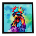 Hippie Animal Rooster Framed Metal Print Bathroom, Kitchen, Office, Home Decor Wall Art Ready to Hang, Square, 8X8