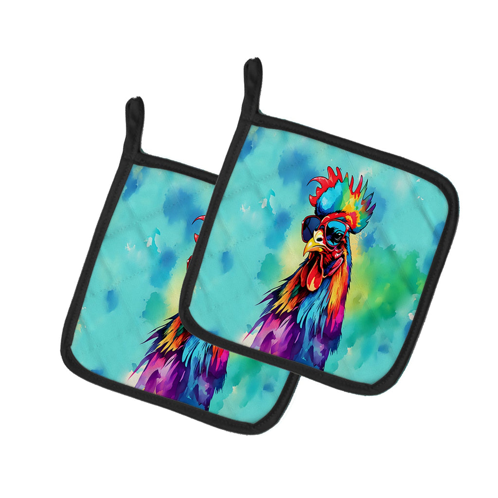 Hippie Animal Rooster Pot Holder Set of 2 Heat Resistant Quilted Hot Pads 7.5 x 7.5 Inch, Insulated Kitchen Trivets for Cooking & Baking