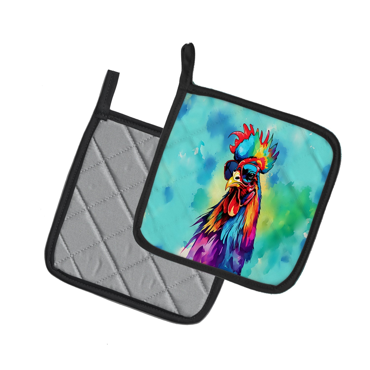 Hippie Animal Rooster Pot Holder Set of 2 Heat Resistant Quilted Hot Pads 7.5 x 7.5 Inch, Insulated Kitchen Trivets for Cooking & Baking
