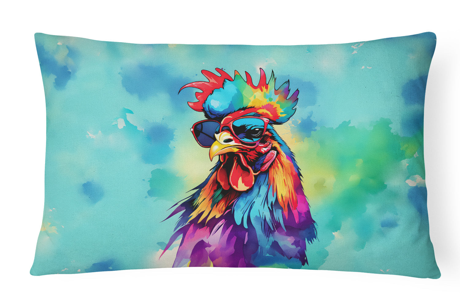 Hippie Animal Rooster Decorative Throw Pillow 12x16 Indoor Outdoor Accent Cushion, Fabric Cover with Insert for Sofa, Bed, Porch & Living Room