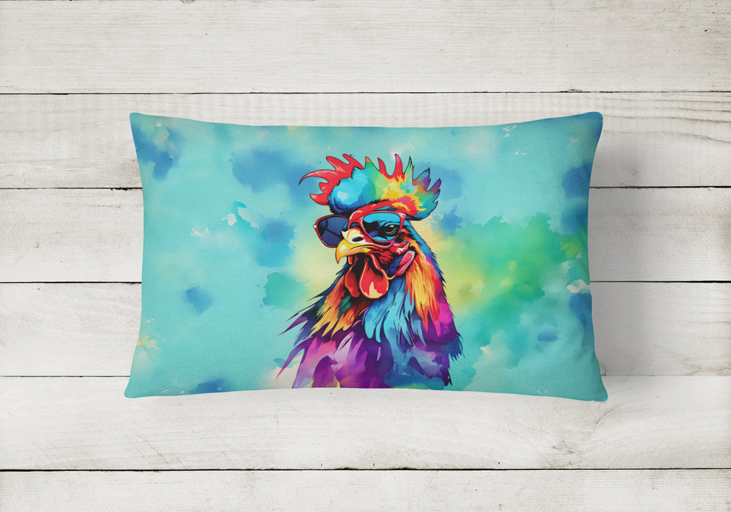 Hippie Animal Rooster Decorative Throw Pillow 12x16 Indoor Outdoor Accent Cushion, Fabric Cover with Insert for Sofa, Bed, Porch & Living Room
