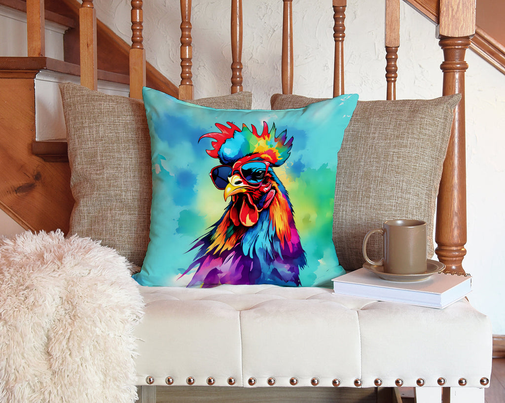 Hippie Animal Rooster Decorative Throw Pillow 14x14 Indoor Outdoor Accent Cushion, Fabric Cover with Insert for Sofa, Bed, Porch & Living Room