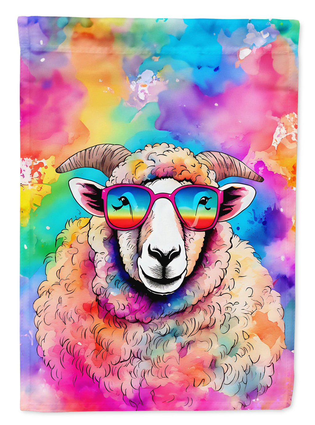 Hippie Animal Sheep House Flag 28x40 Porch Sleeve Pole Decorative Outside Yard Banner Artwork Wall Hanging, Polyester