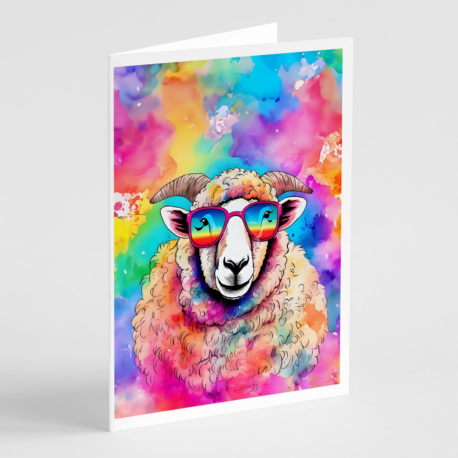Hippie Animal Sheep Greeting Cards Pack of 8 Blank Cards with Envelopes Whimsical A7 Size 5x7