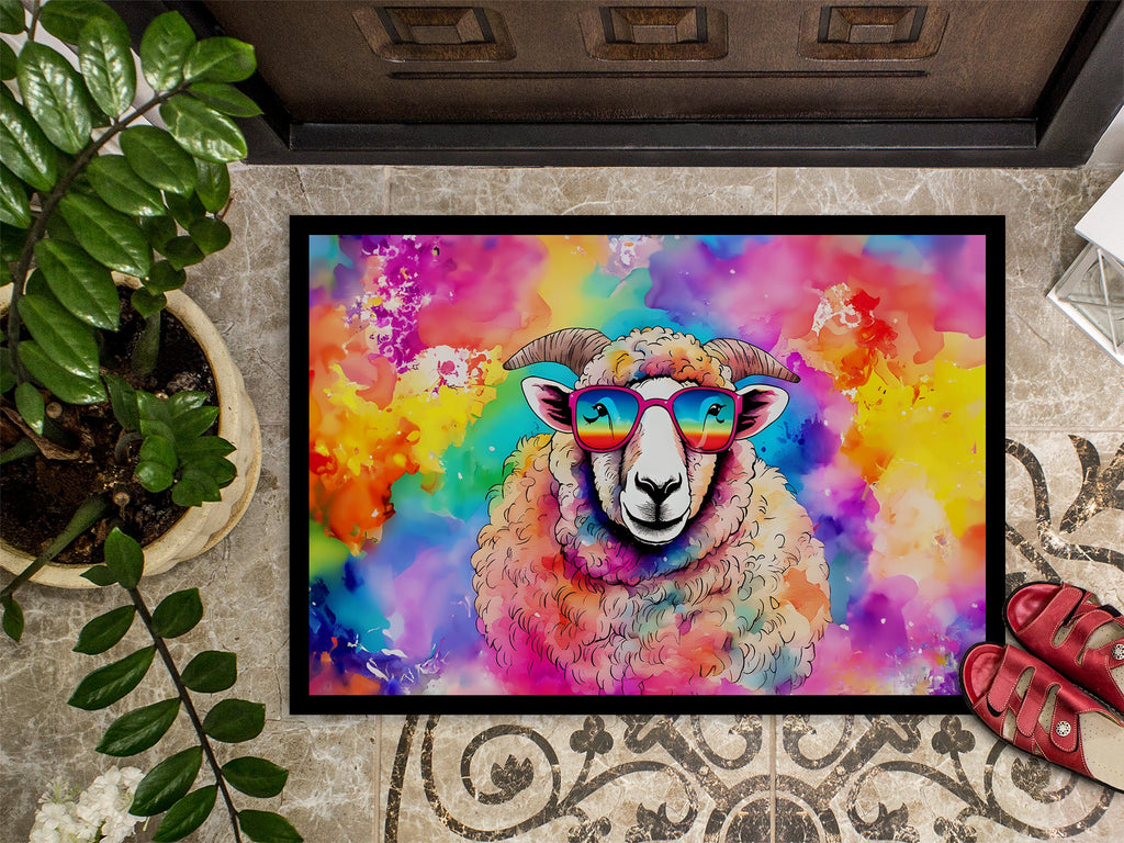 Hippie Animal Sheep Doormat Indoor Outdoor 24H X 36W Front Door Mat Rugs for Entryway, Non Slip Washable Low Pile,