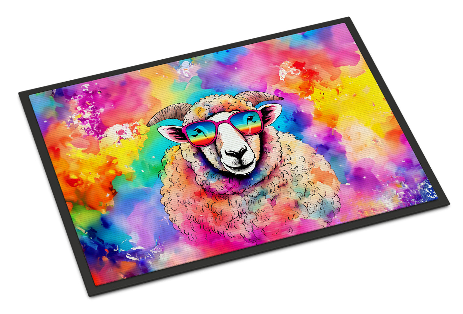 Hippie Animal Sheep Doormat Indoor Outdoor 18H X 27W Front Door Mat Rugs for Entryway, Non Slip Washable
