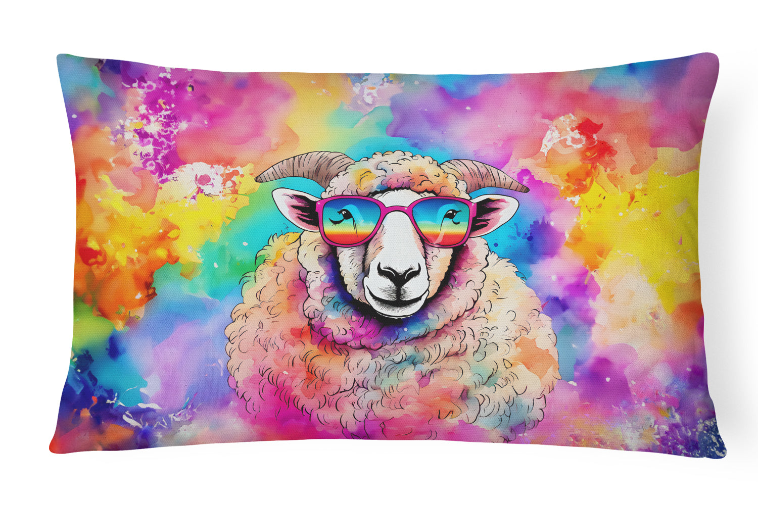 Hippie Animal Sheep Decorative Throw Pillow 12x16 Indoor Outdoor Accent Cushion, Fabric Cover with Insert for Sofa, Bed, Porch & Living Room