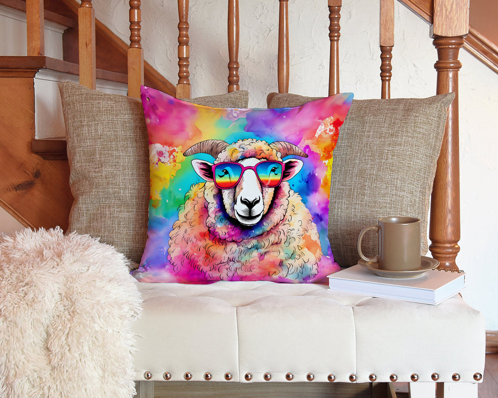 Hippie Animal Sheep Decorative Throw Pillow 14x14 Indoor Outdoor Accent Cushion, Fabric Cover with Insert for Sofa, Bed, Porch & Living Room