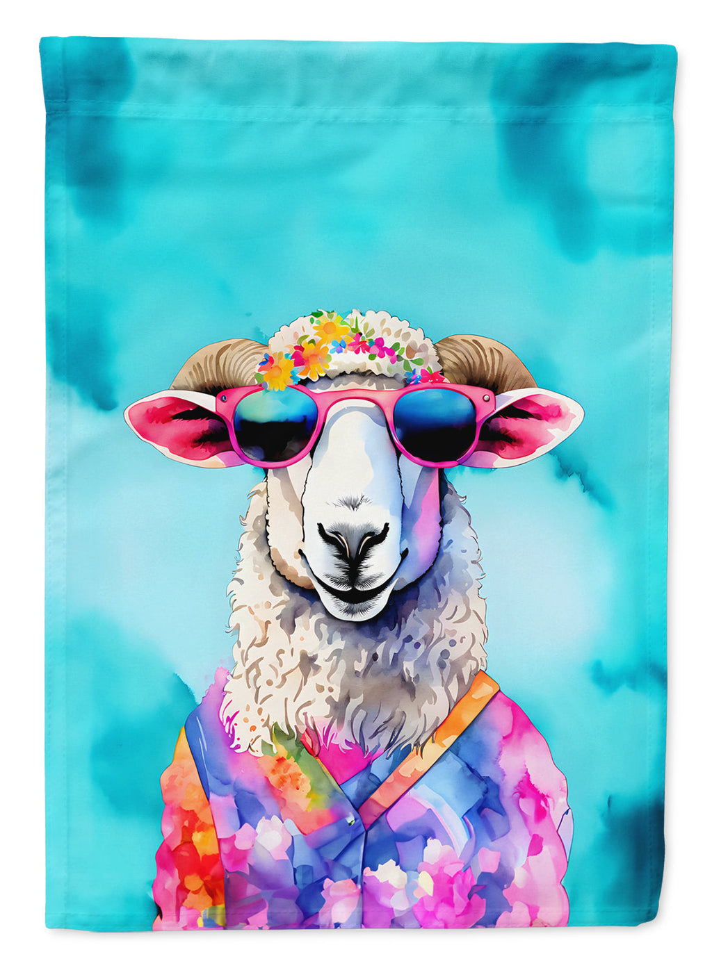 Hippie Animal Sheep House Flag 28x40 Porch Sleeve Pole Decorative Outside Yard Banner Artwork Wall Hanging, Polyester