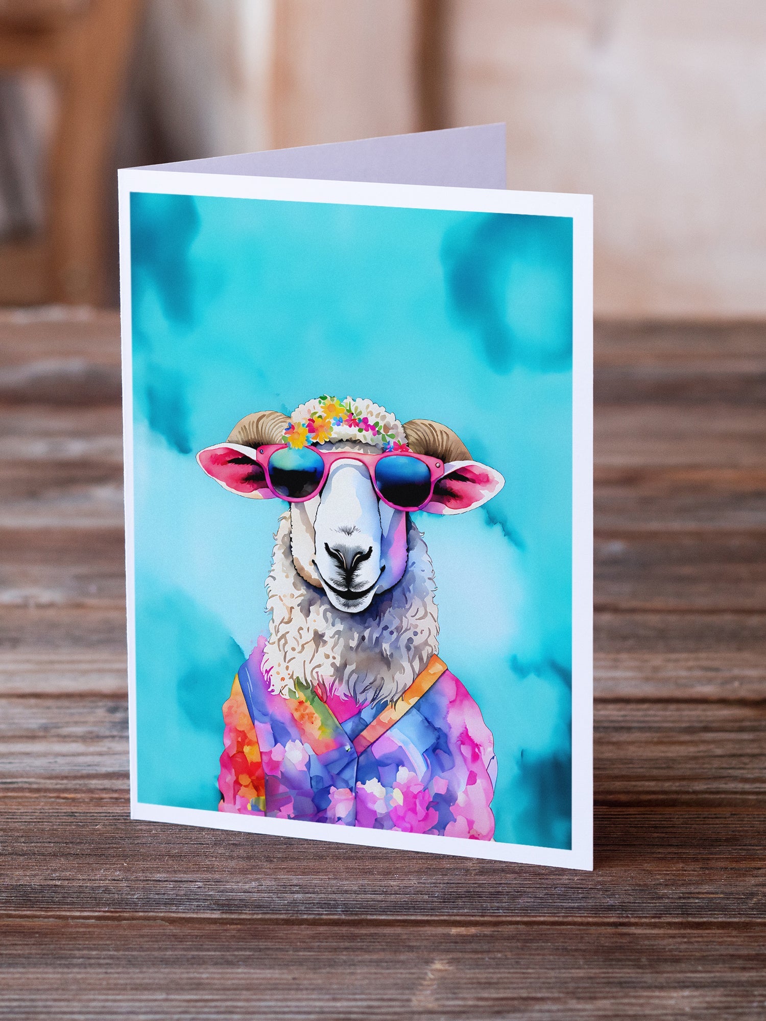Hippie Animal Sheep Greeting Cards Pack of 8 Blank Cards with Envelopes Whimsical A7 Size 5x7