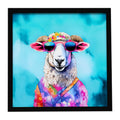Hippie Animal Sheep Framed Metal Print Bathroom, Kitchen, Office, Home Decor Wall Art Ready to Hang, Square, 8X8