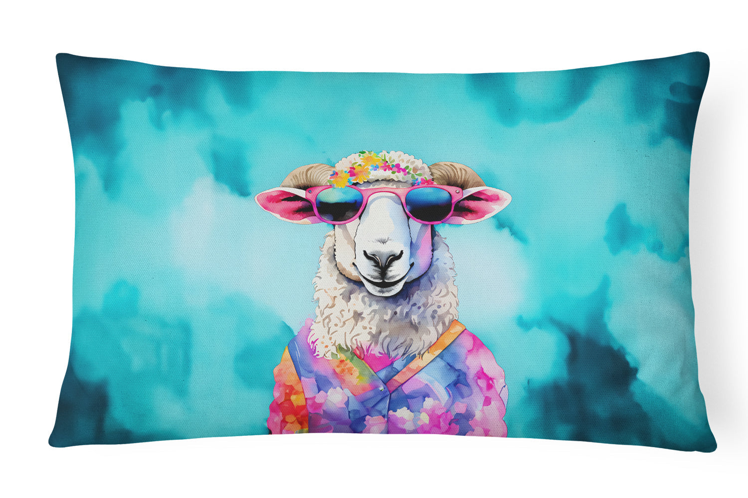Hippie Animal Sheep Decorative Throw Pillow 12x16 Indoor Outdoor Accent Cushion, Fabric Cover with Insert for Sofa, Bed, Porch & Living Room