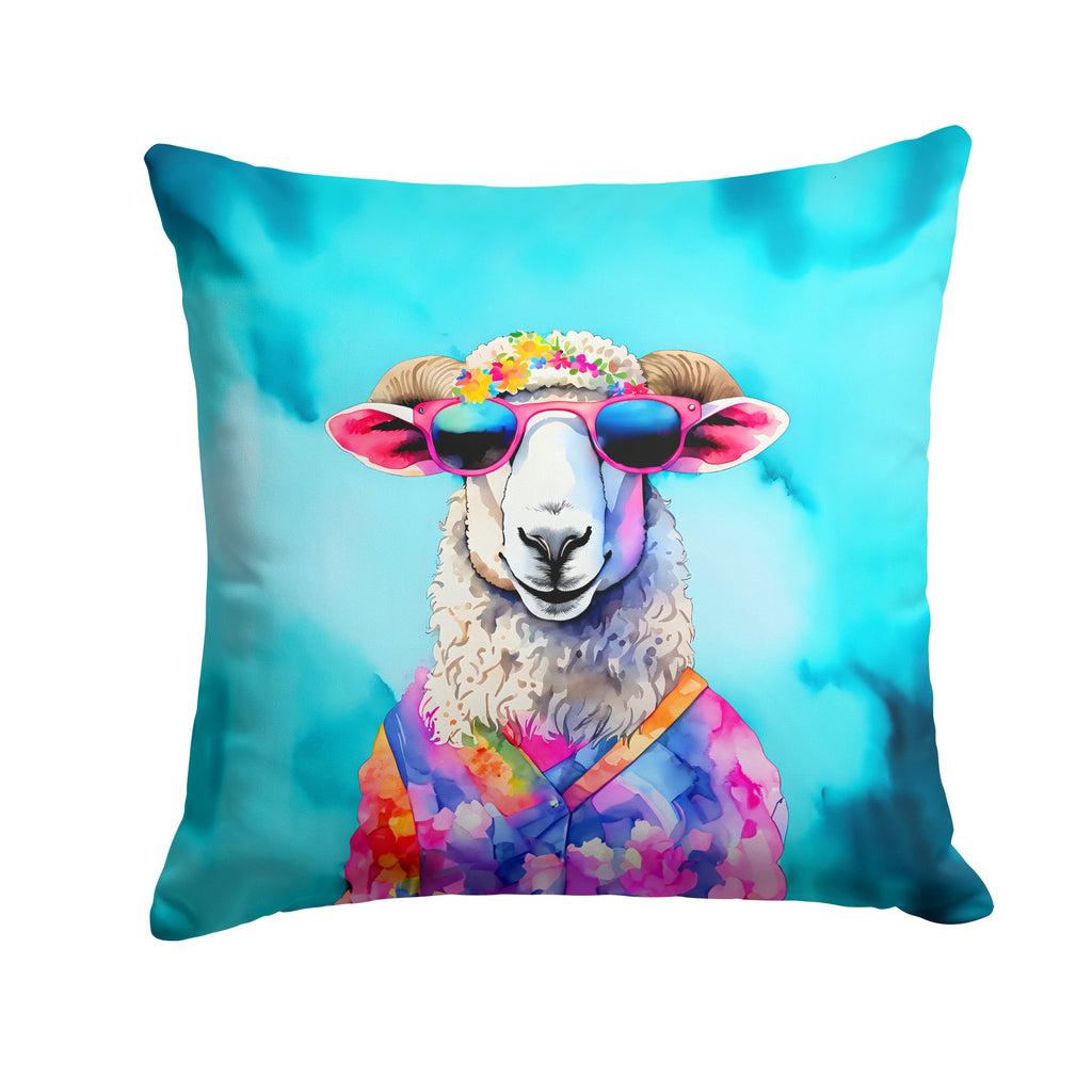 Hippie Animal Sheep Decorative Throw Pillow 14x14 Indoor Outdoor Accent Cushion, Fabric Cover with Insert for Sofa, Bed, Porch & Living Room