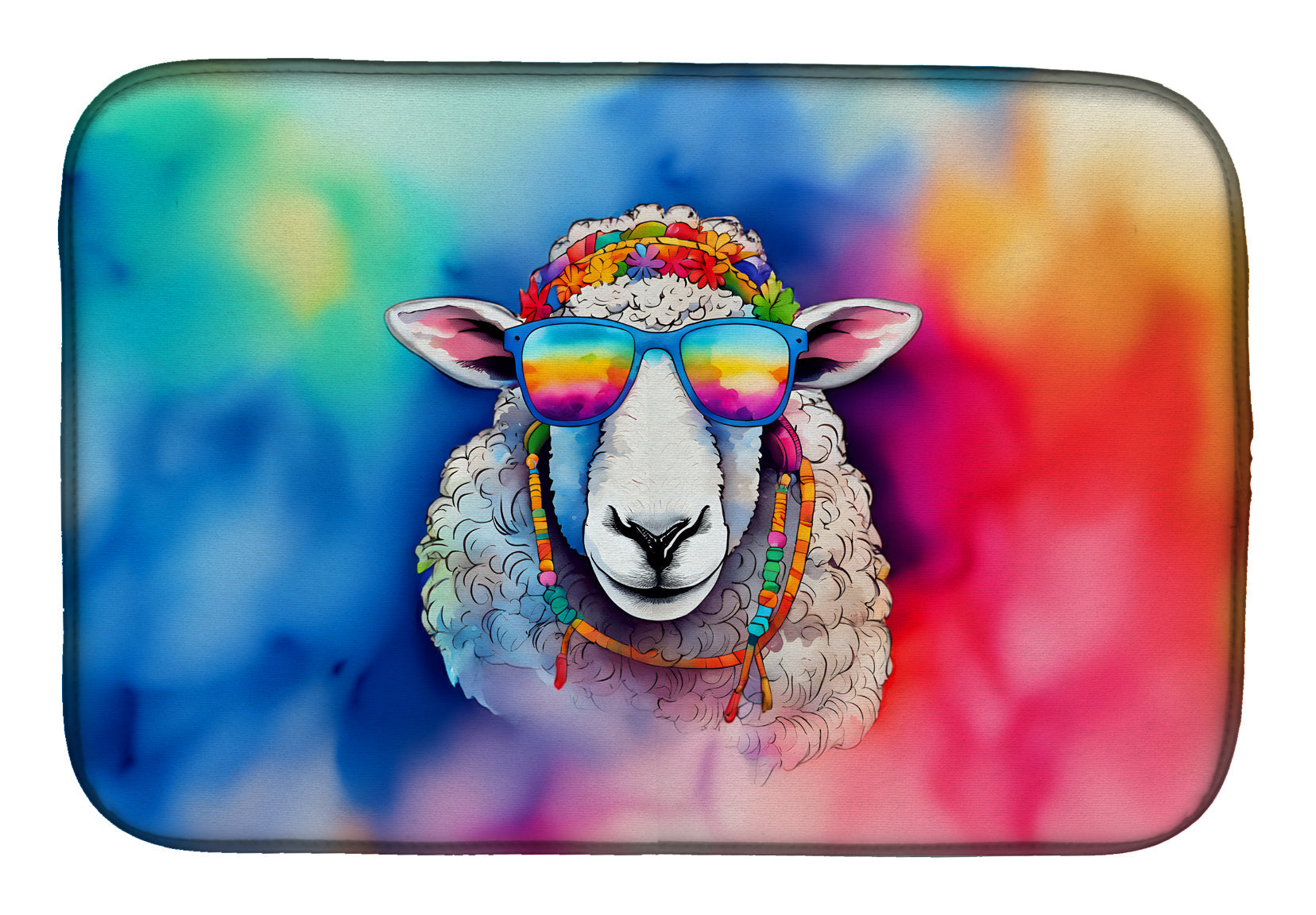 Hippie Animal Sheep Dish Drying Mat Absorbent Dish Drying Mat Pad for Kitchen Counter Dish Drainer Mat for Countertop, 14 x 21", Multicolor