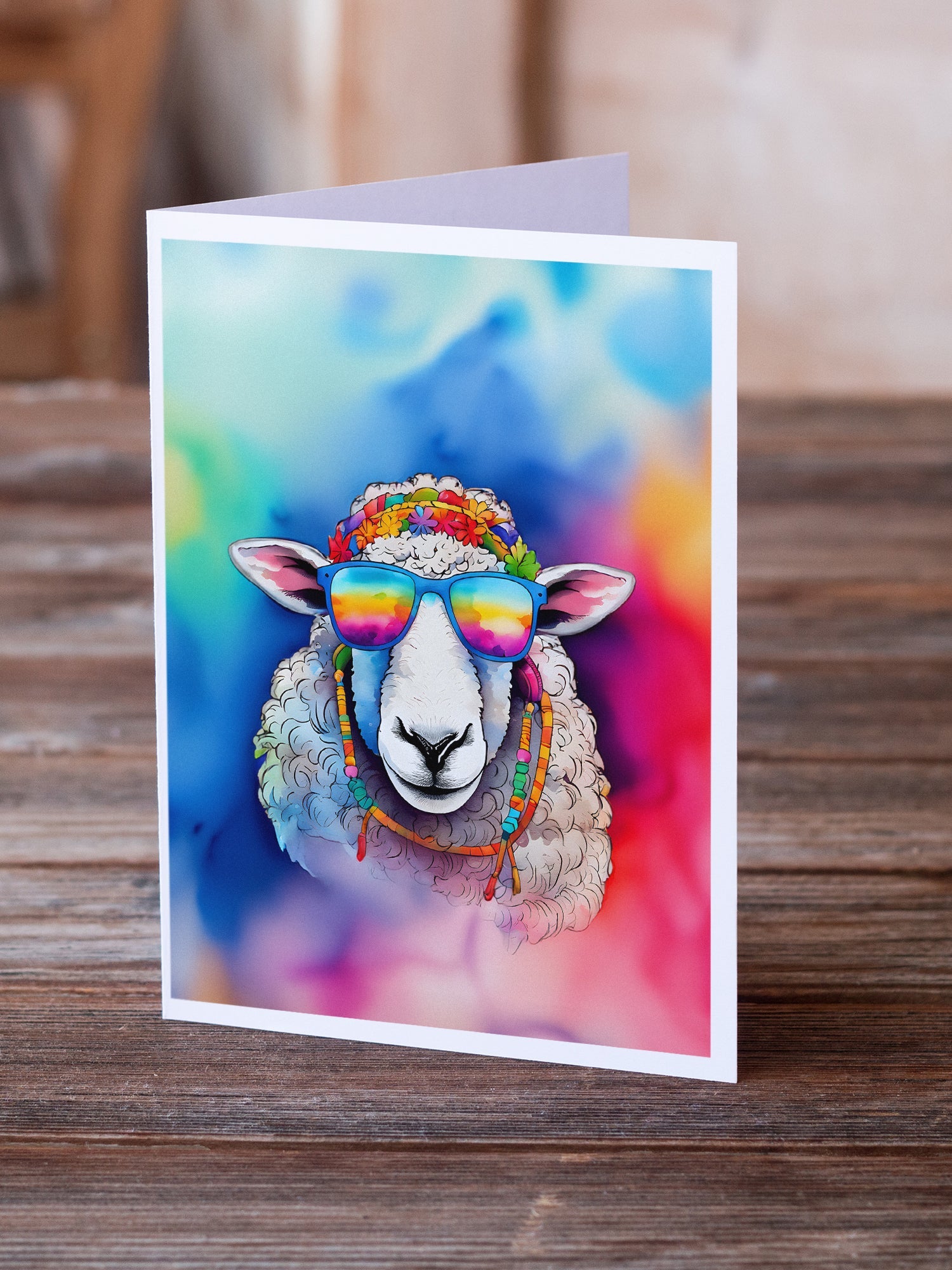 Hippie Animal Sheep Greeting Cards Pack of 8 Blank Cards with Envelopes Whimsical A7 Size 5x7