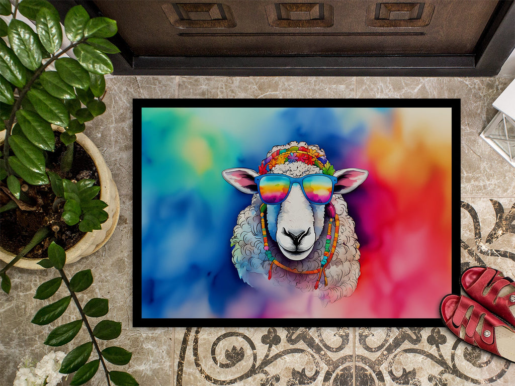 Hippie Animal Sheep Doormat Indoor Outdoor 24H X 36W Front Door Mat Rugs for Entryway, Non Slip Washable Low Pile,