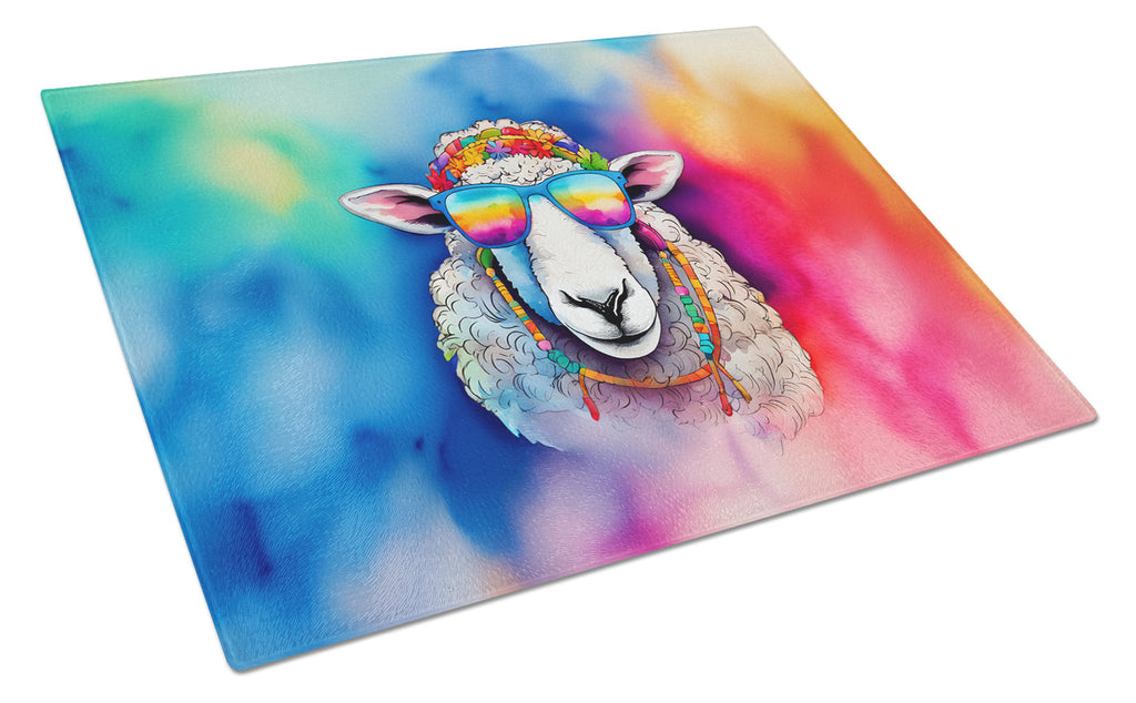 Hippie Animal Sheep Cutting Board Tempered Glass Kitchen Cutting Surface, Heat Resistant Chopping, Non-Slip Feet, Food Prep & Serving