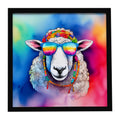 Hippie Animal Sheep Framed Metal Print Bathroom, Kitchen, Office, Home Decor Wall Art Ready to Hang, Square, 8X8