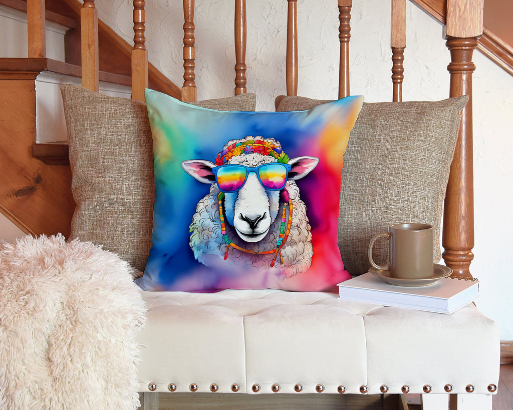 Hippie Animal Sheep Decorative Throw Pillow 14x14 Indoor Outdoor Accent Cushion, Fabric Cover with Insert for Sofa, Bed, Porch & Living Room