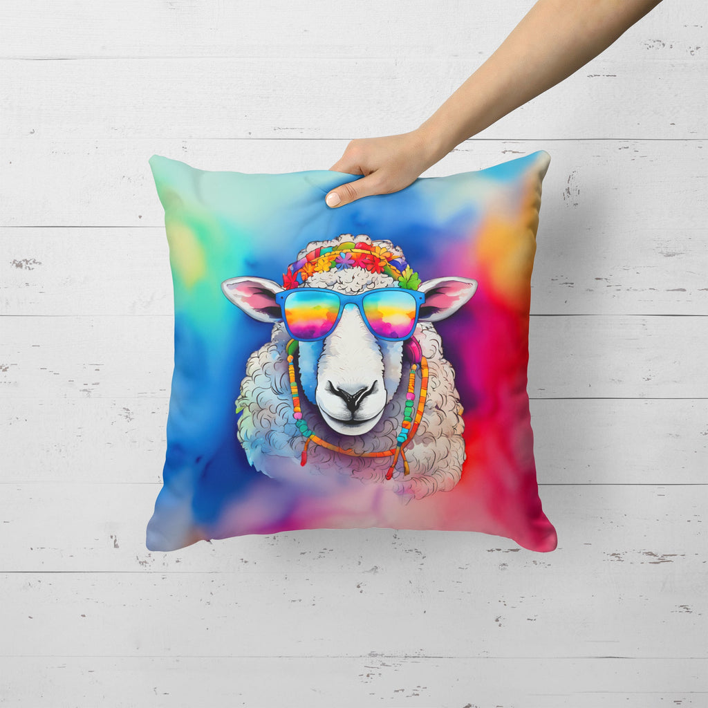 Hippie Animal Sheep Decorative Throw Pillow 18x18 Indoor Outdoor Accent Cushion, Fabric Cover with Insert for Sofa, Bed, Porch & Living Room