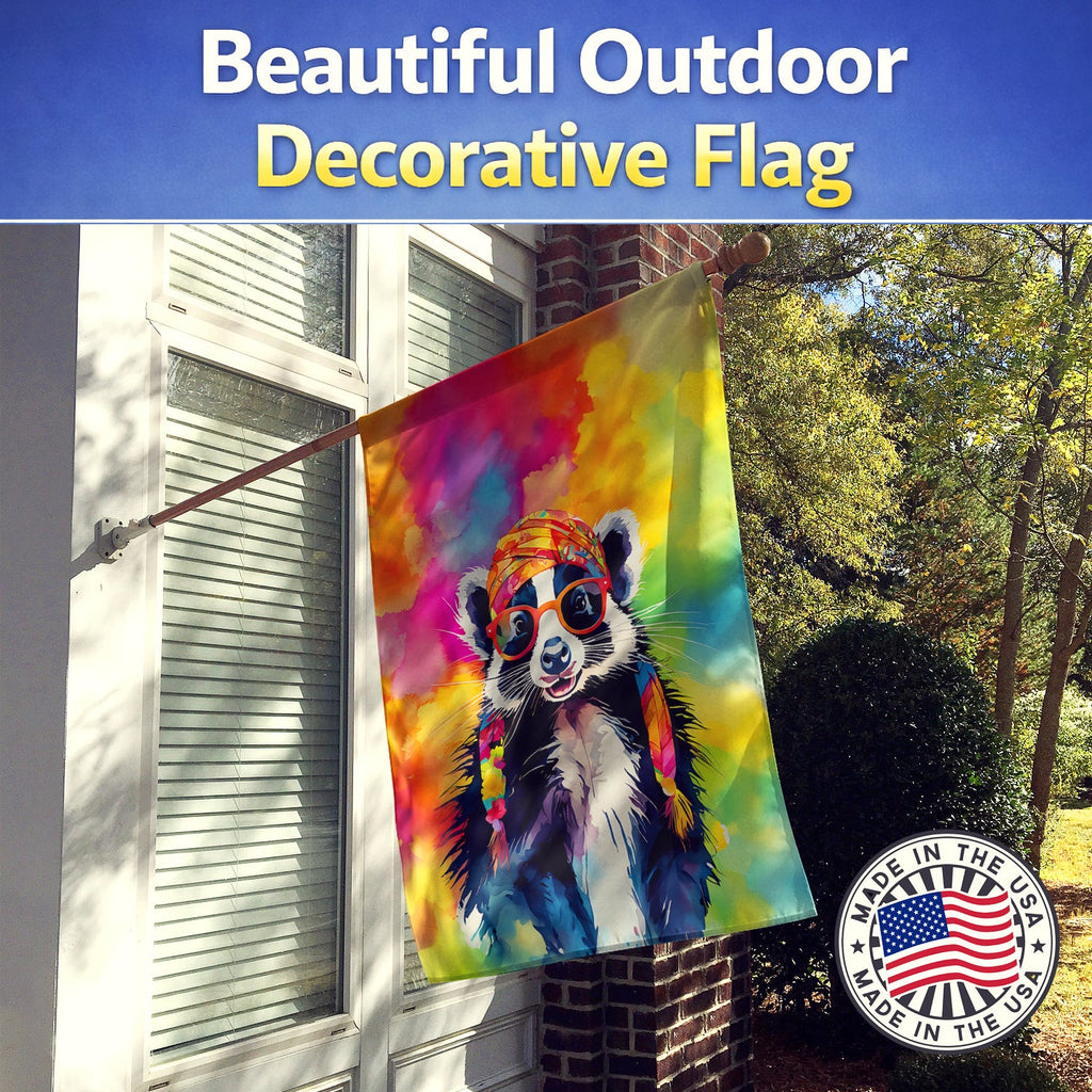Hippie Animal Skunk House Flag 28x40 Porch Sleeve Pole Decorative Outside Yard Banner Artwork Wall Hanging, Polyester