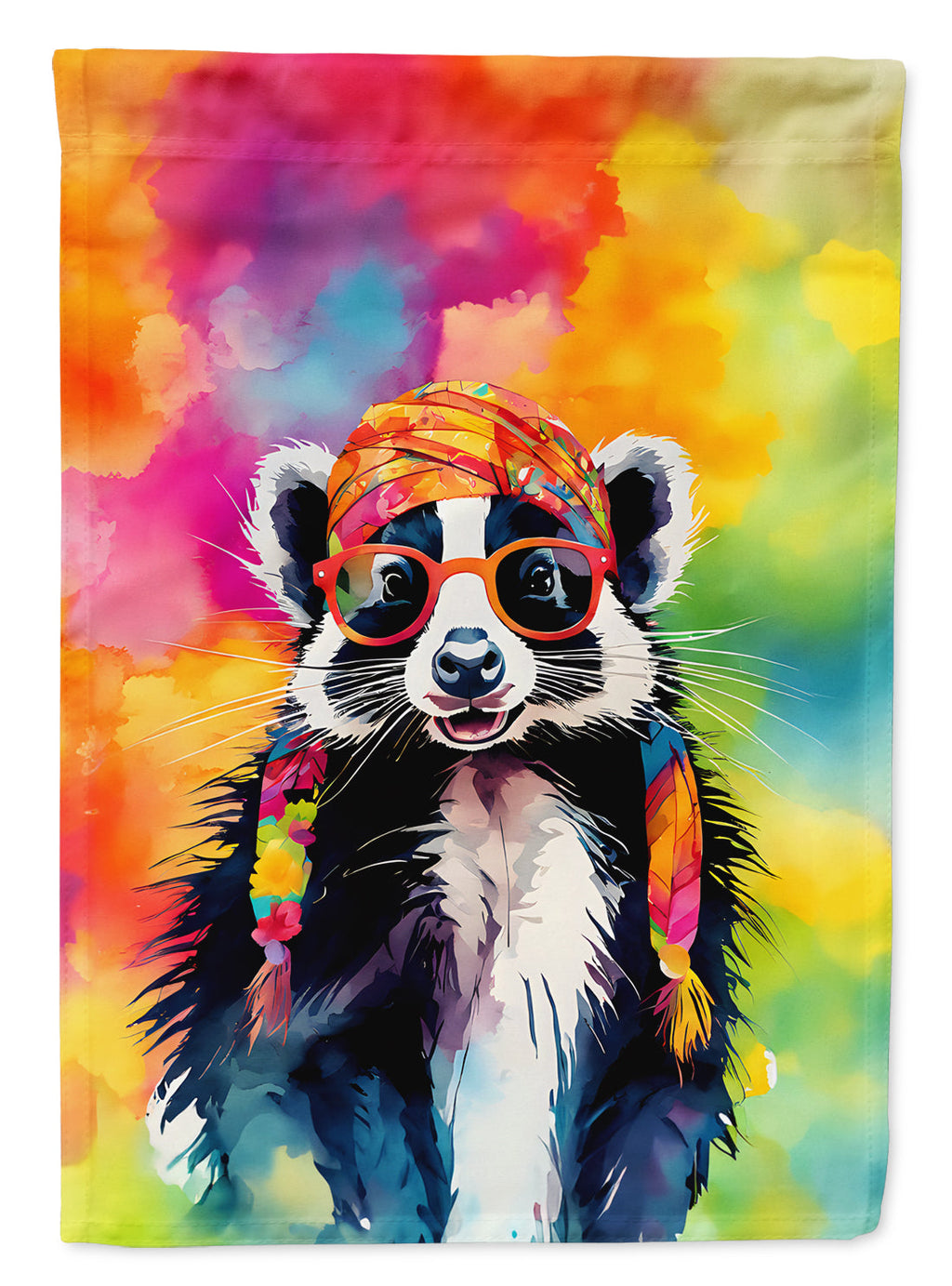 Hippie Animal Skunk House Flag 28x40 Porch Sleeve Pole Decorative Outside Yard Banner Artwork Wall Hanging, Polyester
