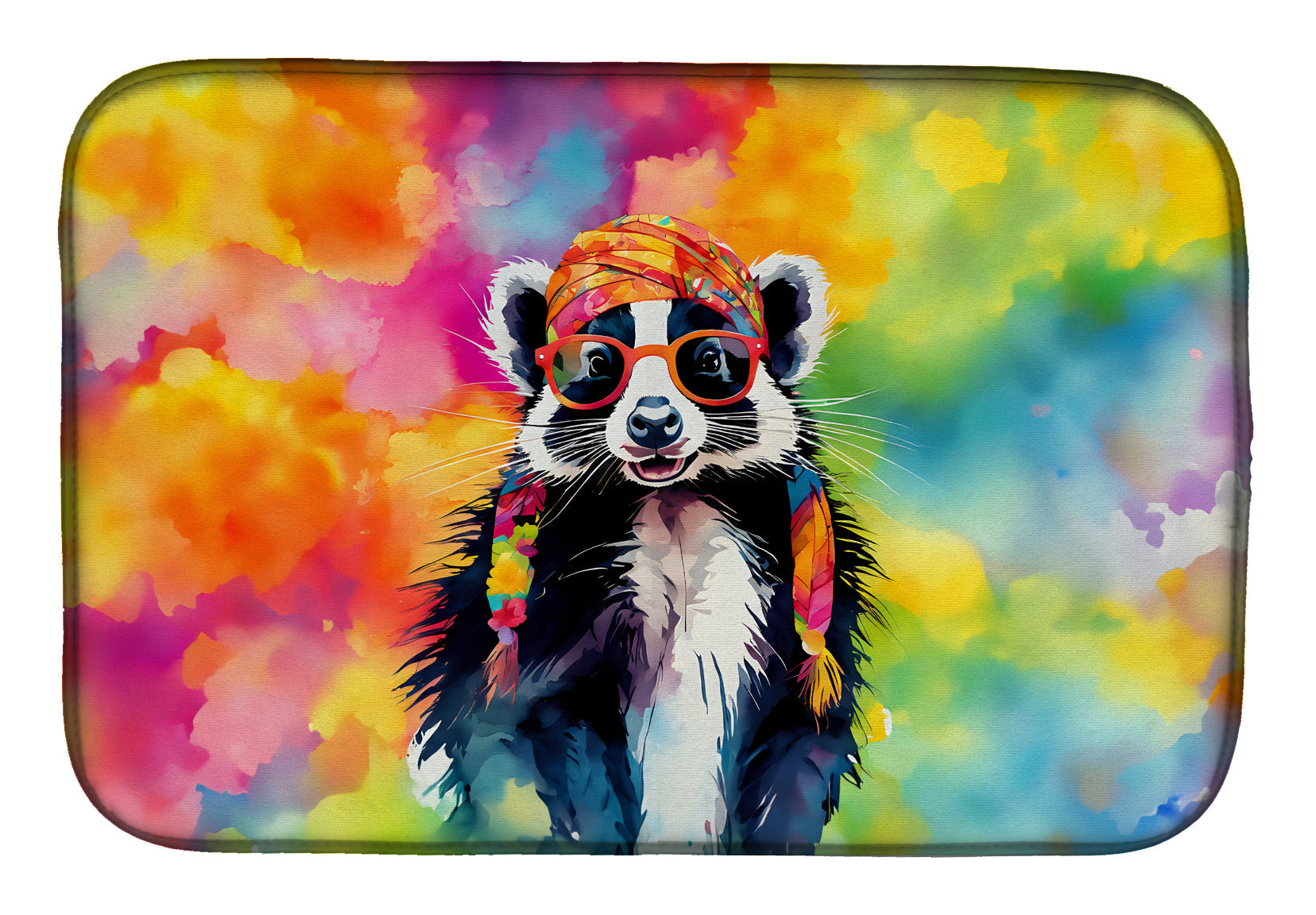 Hippie Animal Skunk Dish Drying Mat Absorbent Dish Drying Mat Pad for Kitchen Counter Dish Drainer Mat for Countertop, 14 x 21", Multicolor