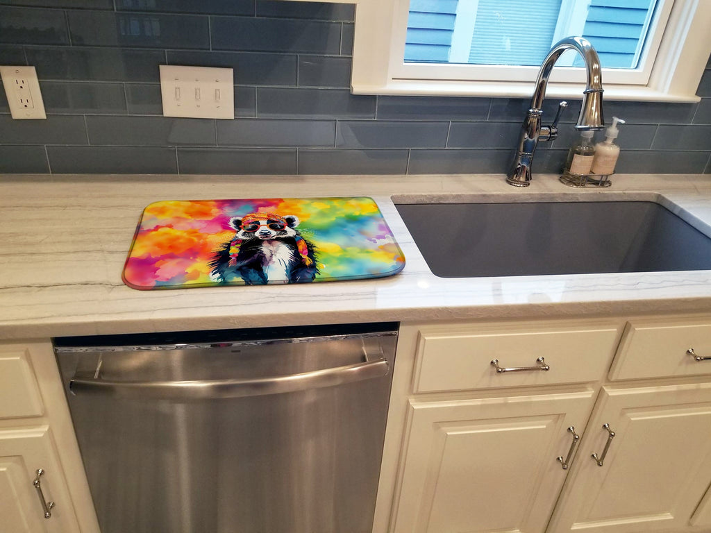 Hippie Animal Skunk Dish Drying Mat Absorbent Dish Drying Mat Pad for Kitchen Counter Dish Drainer Mat for Countertop, 14 x 21", Multicolor