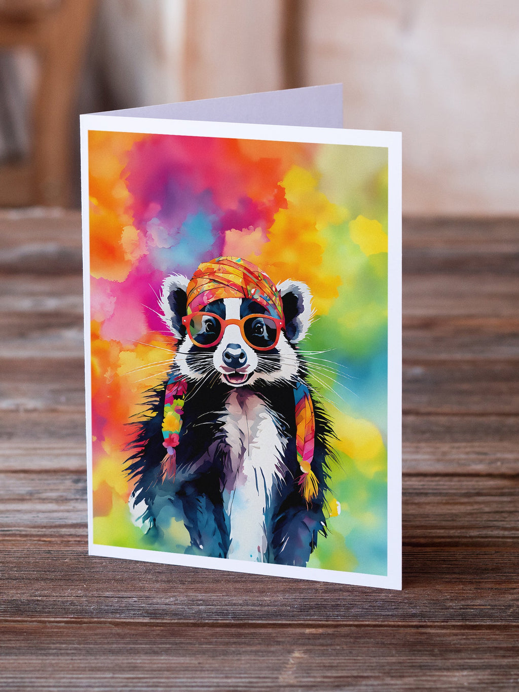 Hippie Animal Skunk Greeting Cards Pack of 8 Blank Cards with Envelopes Whimsical A7 Size 5x7