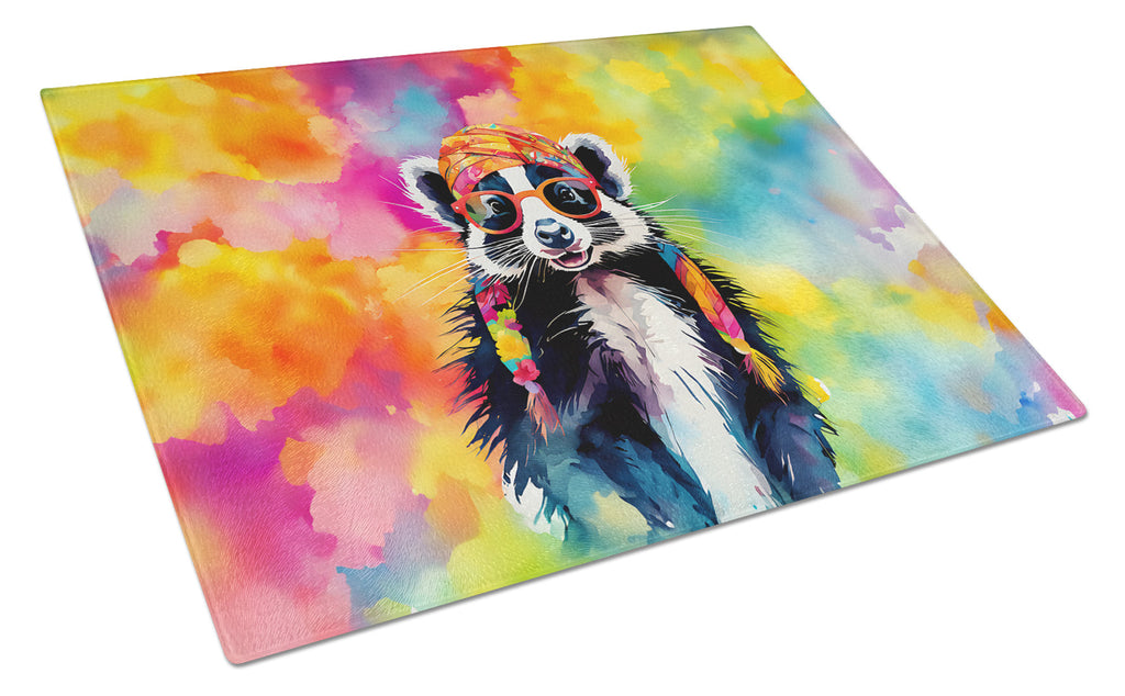 Hippie Animal Skunk Cutting Board Tempered Glass Kitchen Cutting Surface, Heat Resistant Chopping, Non-Slip Feet, Food Prep & Serving