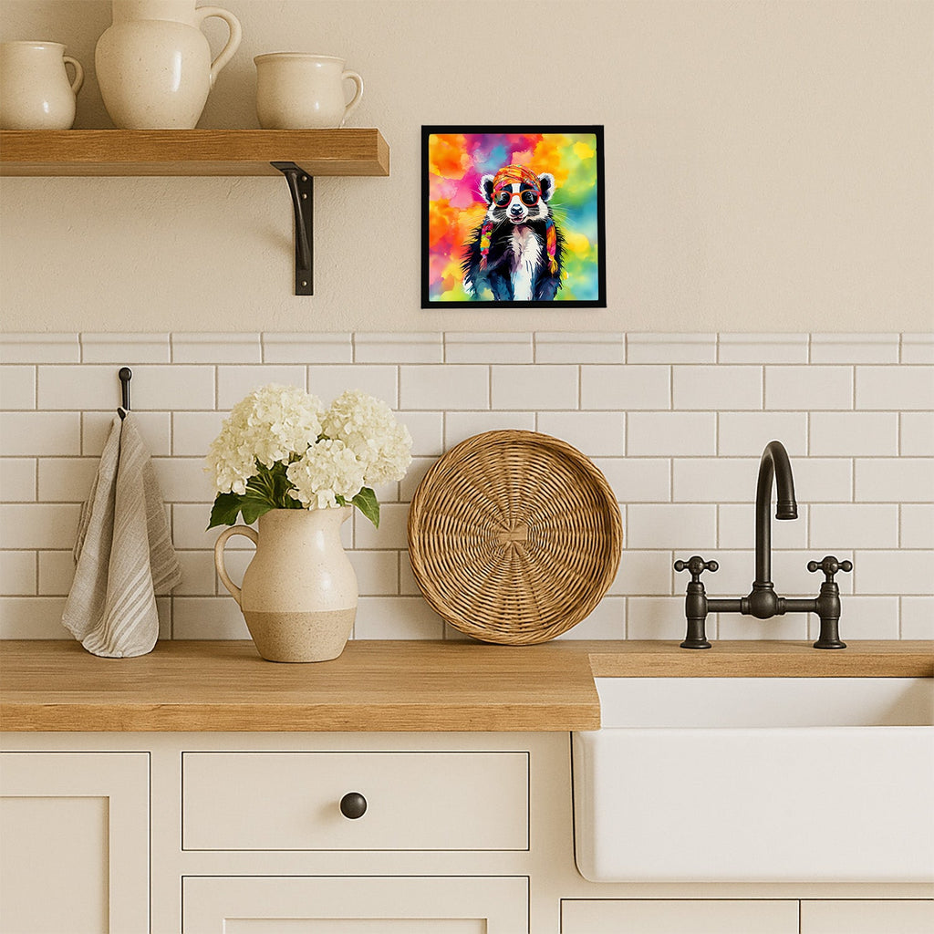 Hippie Animal Skunk Framed Metal Print Bathroom, Kitchen, Office, Home Decor Wall Art Ready to Hang, Square, 8X8