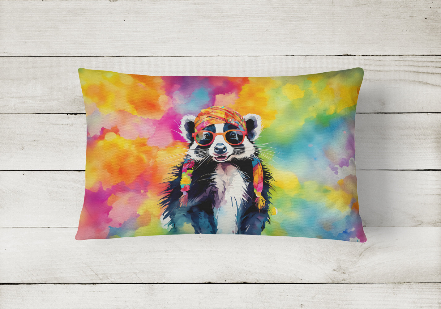 Hippie Animal Skunk Decorative Throw Pillow 12x16 Indoor Outdoor Accent Cushion, Fabric Cover with Insert for Sofa, Bed, Porch & Living Room